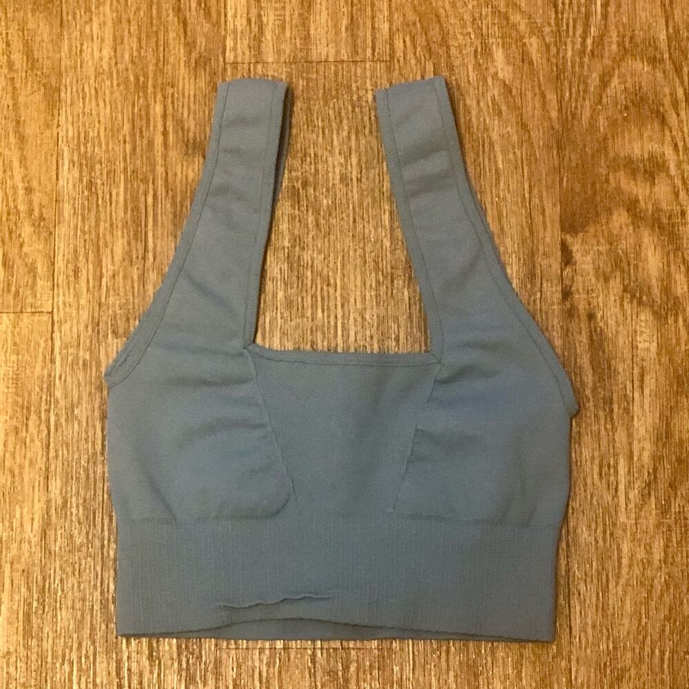 NWOT FP Movement by Free People Good Karma Square Neck Sports Bra in Blue Green